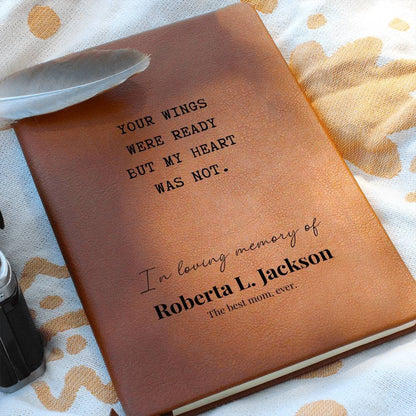 Your Wings Were Ready - Custom Leather Journal - Remembrance Notebook - Liliana and Liam