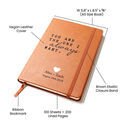 You Are The One - Custom Leather Journal - Love Notebook - Liliana and Liam