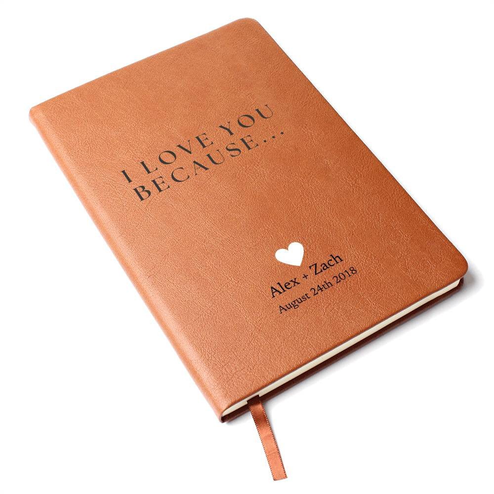 Personalized Leather Journal - I Love You Because - Custom Leather Notebook For The One You Love - Wedding or Anniversary Gift - Love Letters, Memory Book - Liliana and Liam