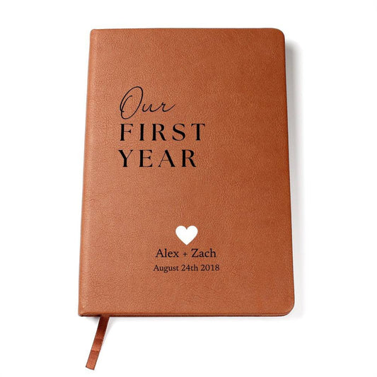 Our First Year - Custom Leather Journal - Couples Notebook - Liliana and Liam