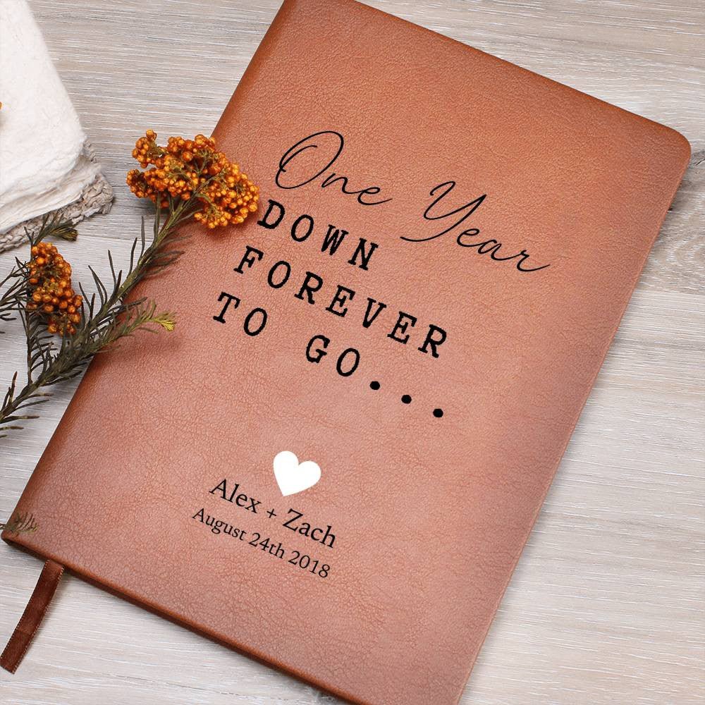 Personalized Leather Journal - One Year Down - Love Letters, Memory Book