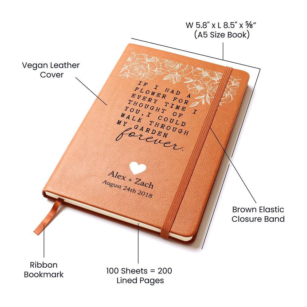 Every Time I Thought Of You - Custom Leather Journal - Love Notebook - Liliana and Liam