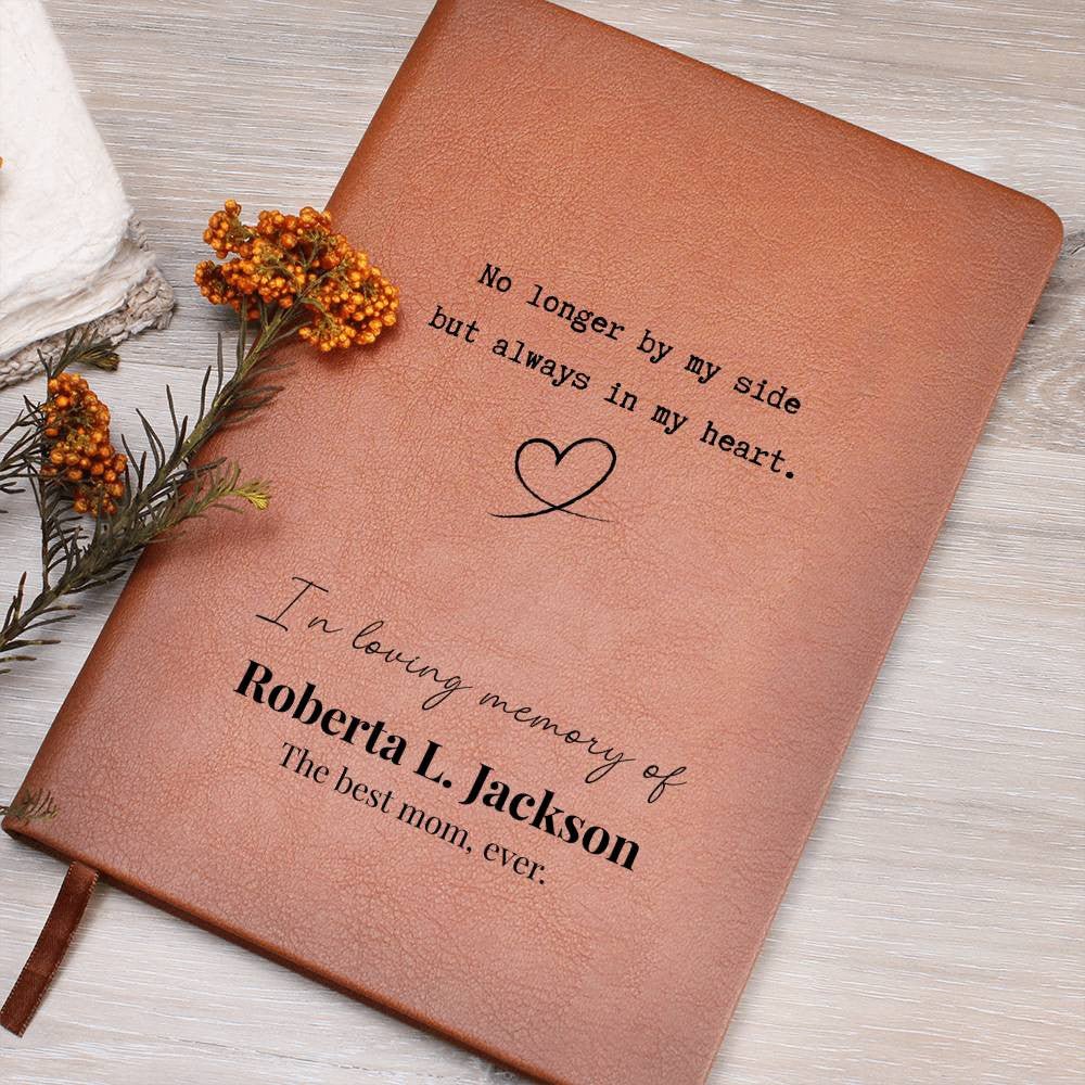 Personalized Grief Journal - Always In My Heart - Leather Remembrance Notebook - Sympathy, Memorial, Bereavement Gift - Liliana and Liam