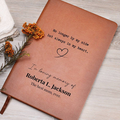 Personalized Grief Journal - Always In My Heart - Leather Remembrance Notebook - Sympathy, Memorial, Bereavement Gift - Liliana and Liam