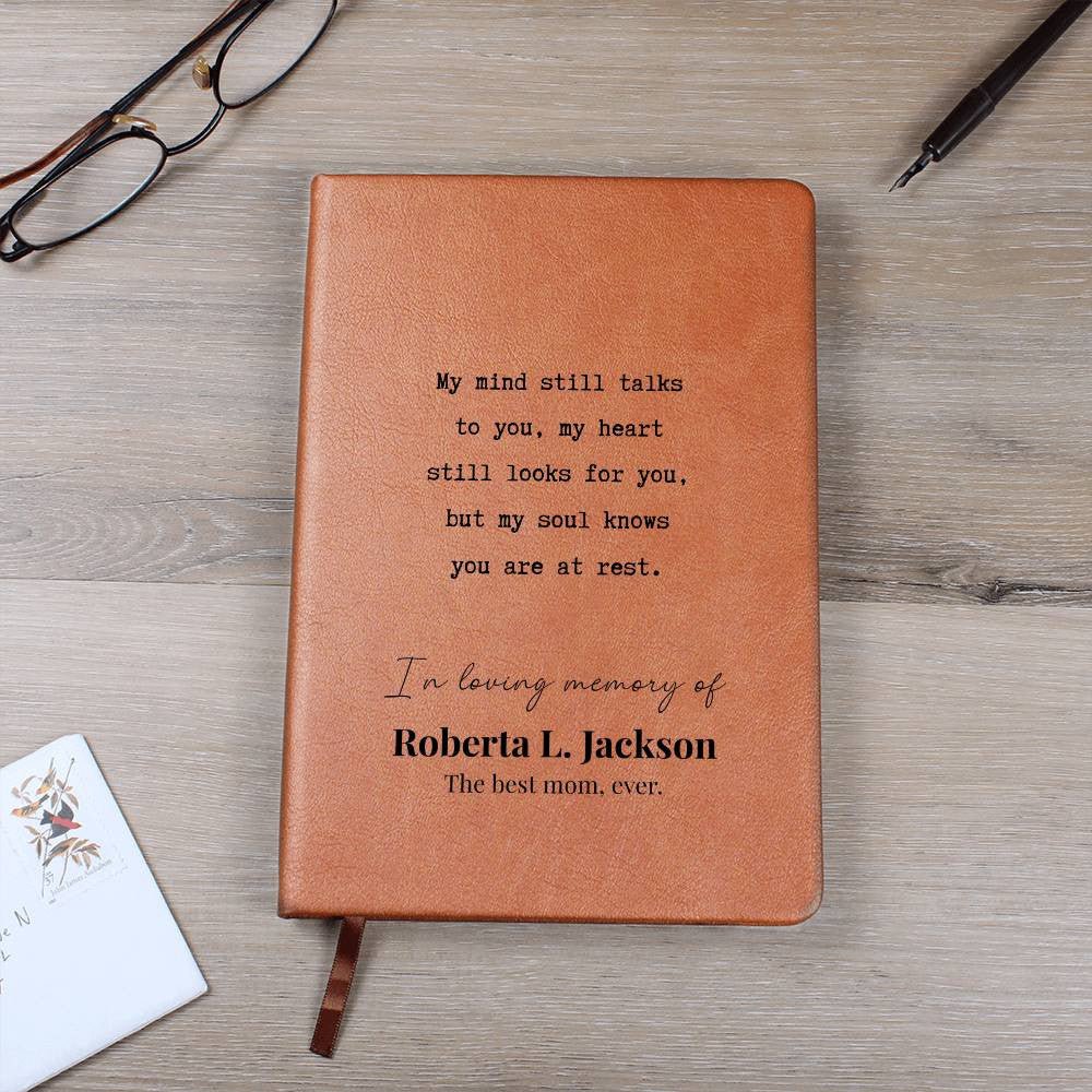 My Soul Knows - Custom Leather Journal - Sympathy, Memorial, Bereavement Notebook - Liliana and Liam