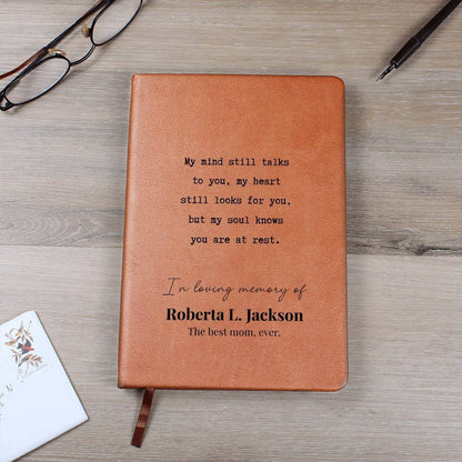 My Soul Knows - Custom Leather Journal - Sympathy, Memorial, Bereavement Notebook - Liliana and Liam