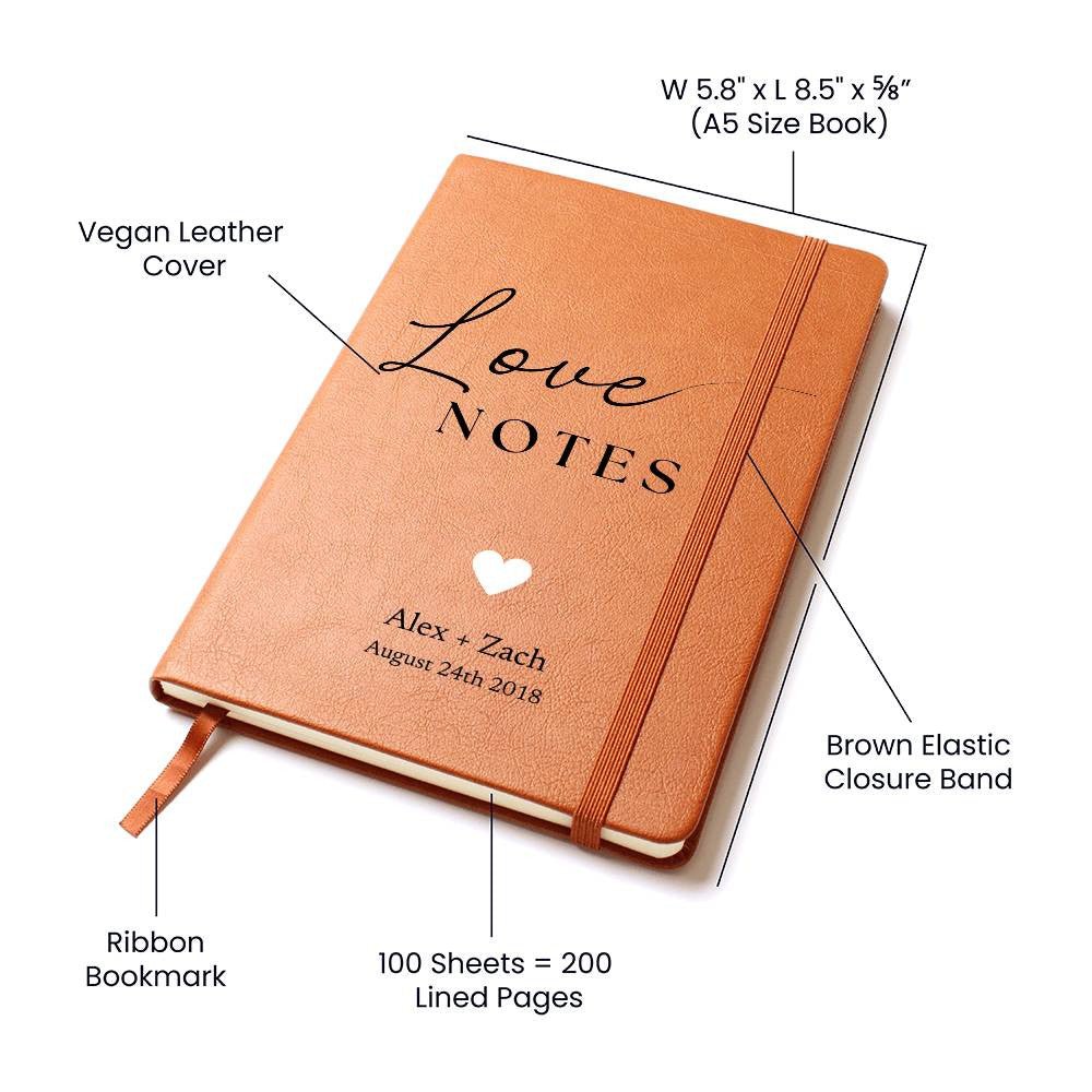 Personalized Leather Journal - Love Notes - Love Letters, Memory Book