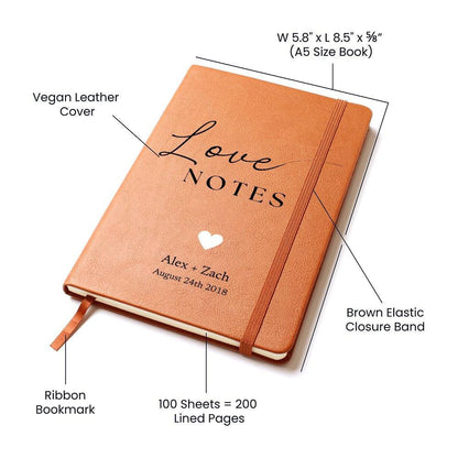 Personalized Leather Journal - Love Notes - Love Letters, Memory Book