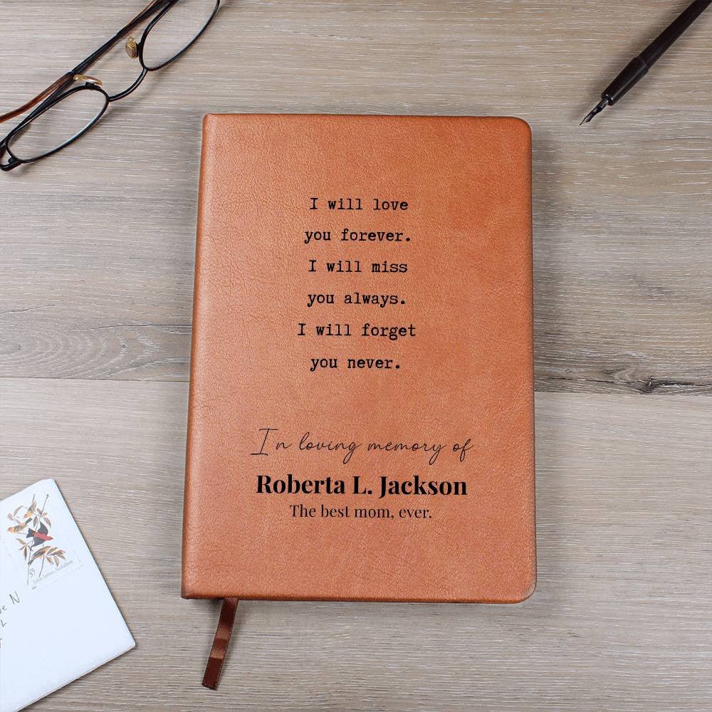 Never Forget You - Custom Leather Journal - Sympathy, Memorial, Bereavement Notebook - Liliana and Liam