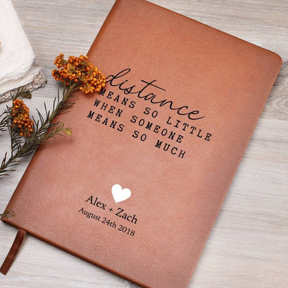 Distance Means So Little - Custom Leather Journal - Love Notebook - Liliana and Liam