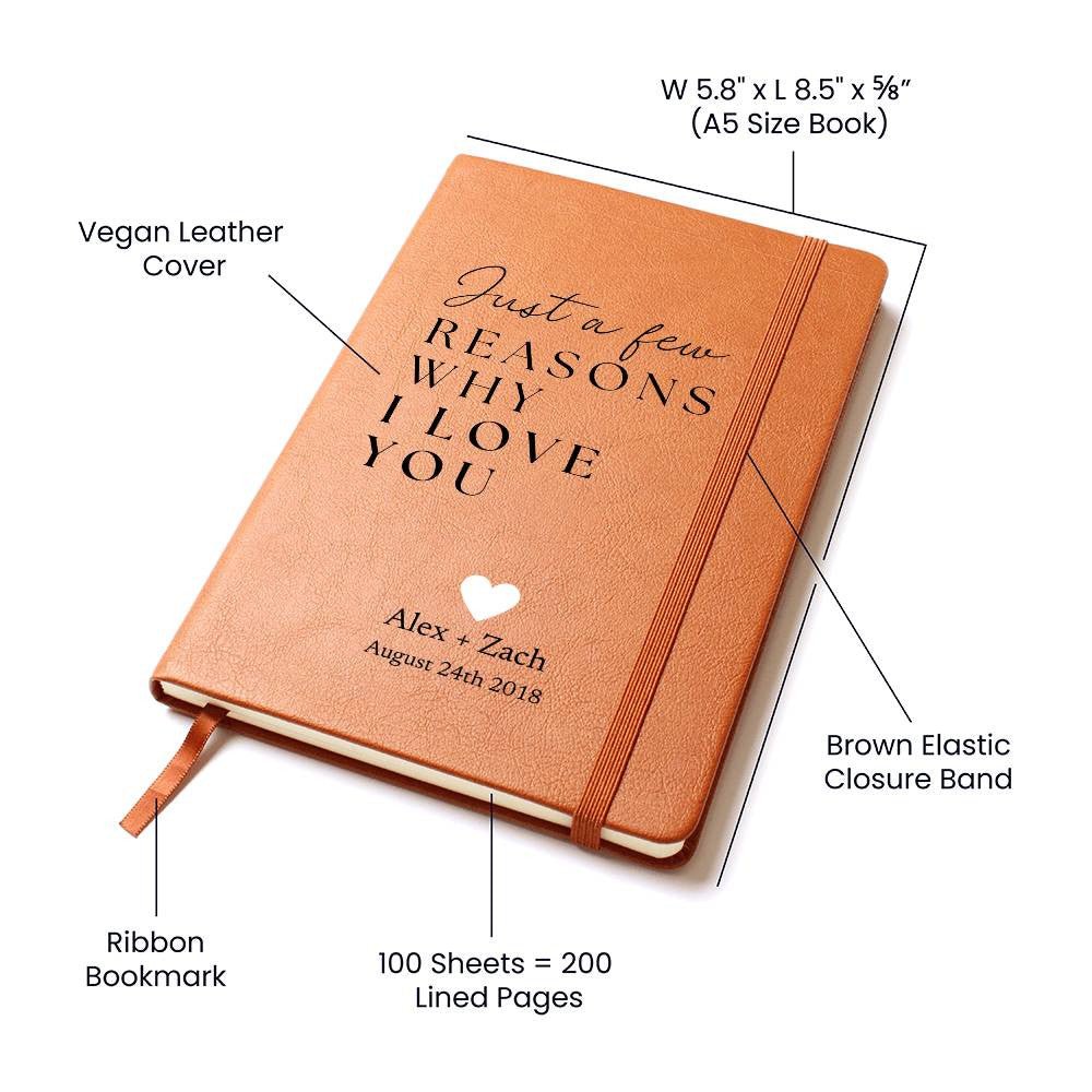 Just A Few Reasons - Custom Leather Journal - Love Notebook - Liliana and Liam
