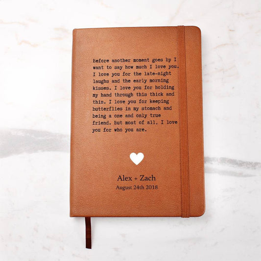For Who You Are - Custom Leather Journal - Love Notebook - Liliana and Liam