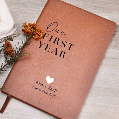Our First Year - Custom Leather Journal - Couples Notebook - Liliana and Liam