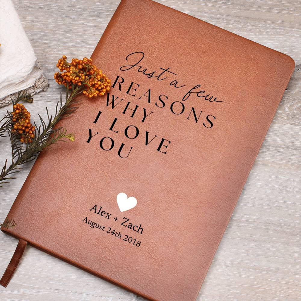 Just A Few Reasons - Custom Leather Journal - Love Notebook - Liliana and Liam