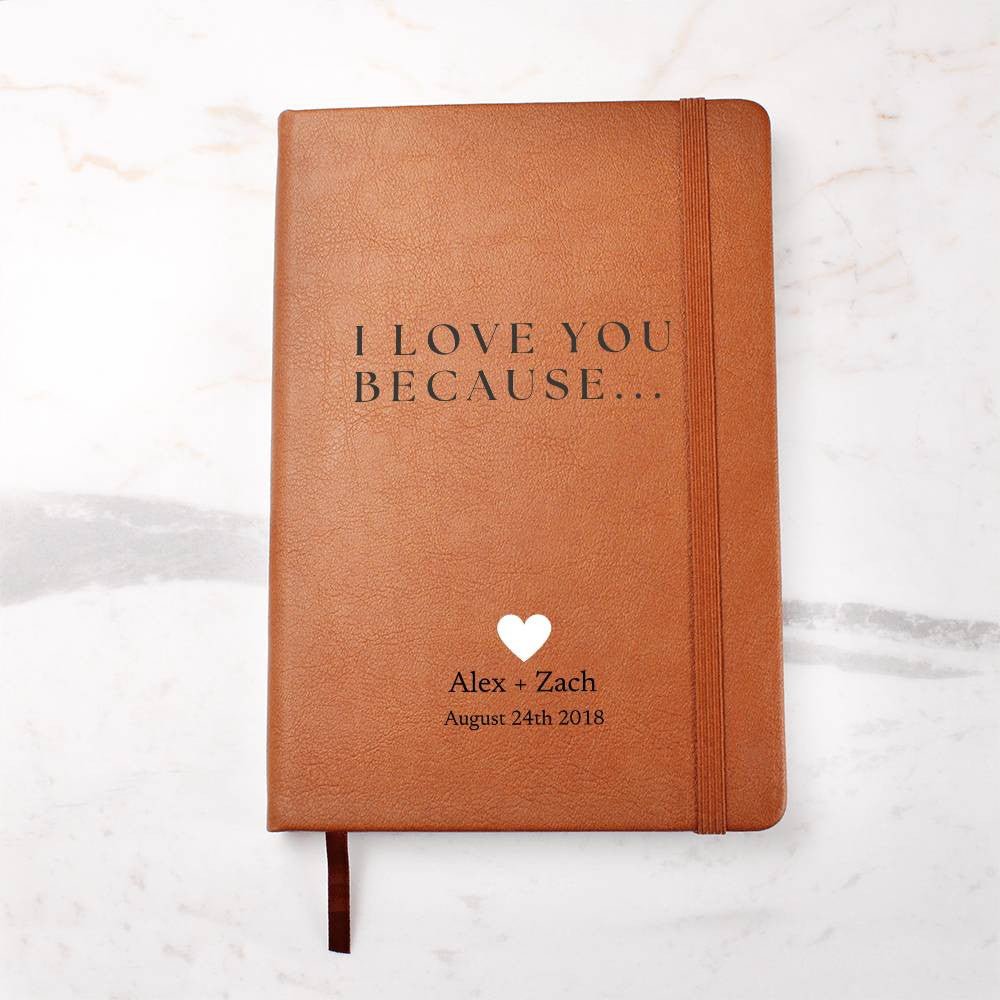 Personalized Leather Journal - I Love You Because - Custom Leather Notebook For The One You Love - Wedding or Anniversary Gift - Love Letters, Memory Book - Liliana and Liam