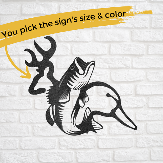 Custom Metal Buck, Fish, and Duck Monogram Sign - Lakehouse Decor