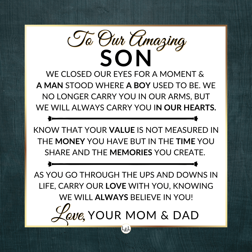 Gift For Our Son From His Mom and Dad - We Closed Our Eyes - Men's Braided Leather Bracelet with Cross - Christmas Gift or A Birthday Present For Him - Liliana and Liam