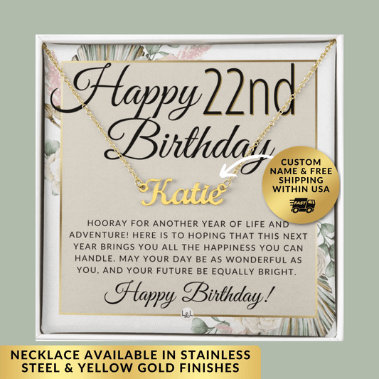 22nd Birthday Gift For Her - Name Necklace Gift For A 22 Year Old's Birthday - The Perfect Personalized Present - Liliana and Liam