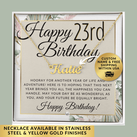 23rd Birthday Gift For Her - Name Necklace Gift For A 23 Year Old's Birthday - The Perfect Personalized Present - Liliana and Liam
