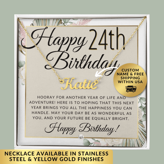 24th Birthday Gift For Her - Name Necklace Gift For A 24 Year Old's Birthday The Perfect Personalized Present - Liliana and Liam