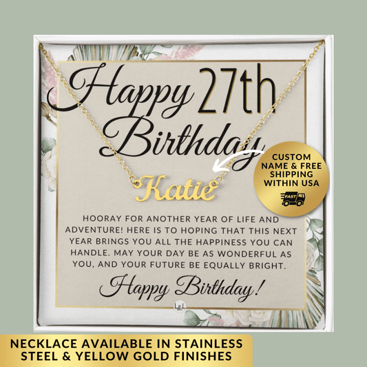 27th Birthday Gift For Her - Name Necklace Gift For A 27 Year Old's Birthday - The Perfect Personalized Present - Liliana and Liam