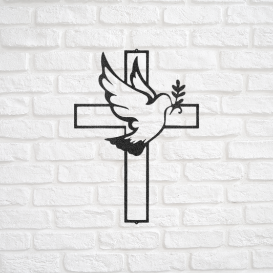 Dove On Cross - Custom Metal Sign - Christian Metal Wall Art, Christian Artwork