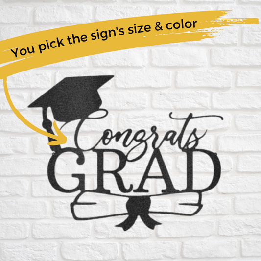 Congrats Grad Cap  - Custom Laser Cut Metal Sign - Graduation Gift, Graduation Decorations