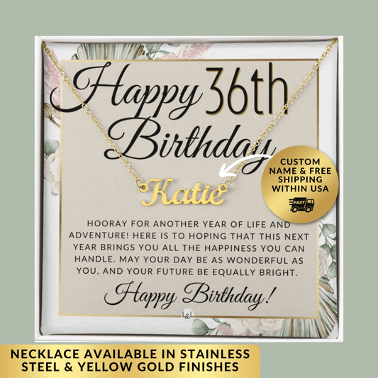 36th Birthday Gift For Her - Name Necklace Gift For A 36 Year Old's Birthday The Perfect Personalized Present - Liliana and Liam