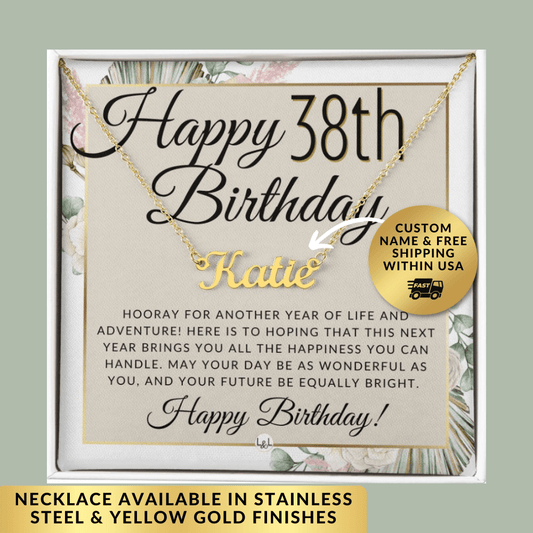 38th Birthday Gift For Her - Name Necklace Gift For A 38 Year Old's Birthday - The Perfect Personalized Present - Liliana and Liam