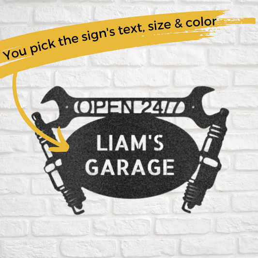 Custom Metal Engine and Wrench Sign - Workshop Decor