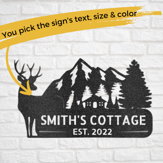 Mountain Side Cottage | Personalized Nature Metal Sign