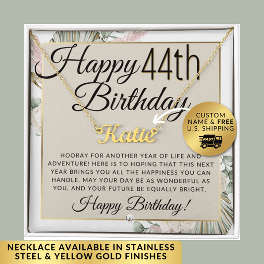 44th Birthday Gift For Her - Name Necklace Gift For A 44 Year Old's Birthday - The Perfect Personalized Present - Liliana and Liam