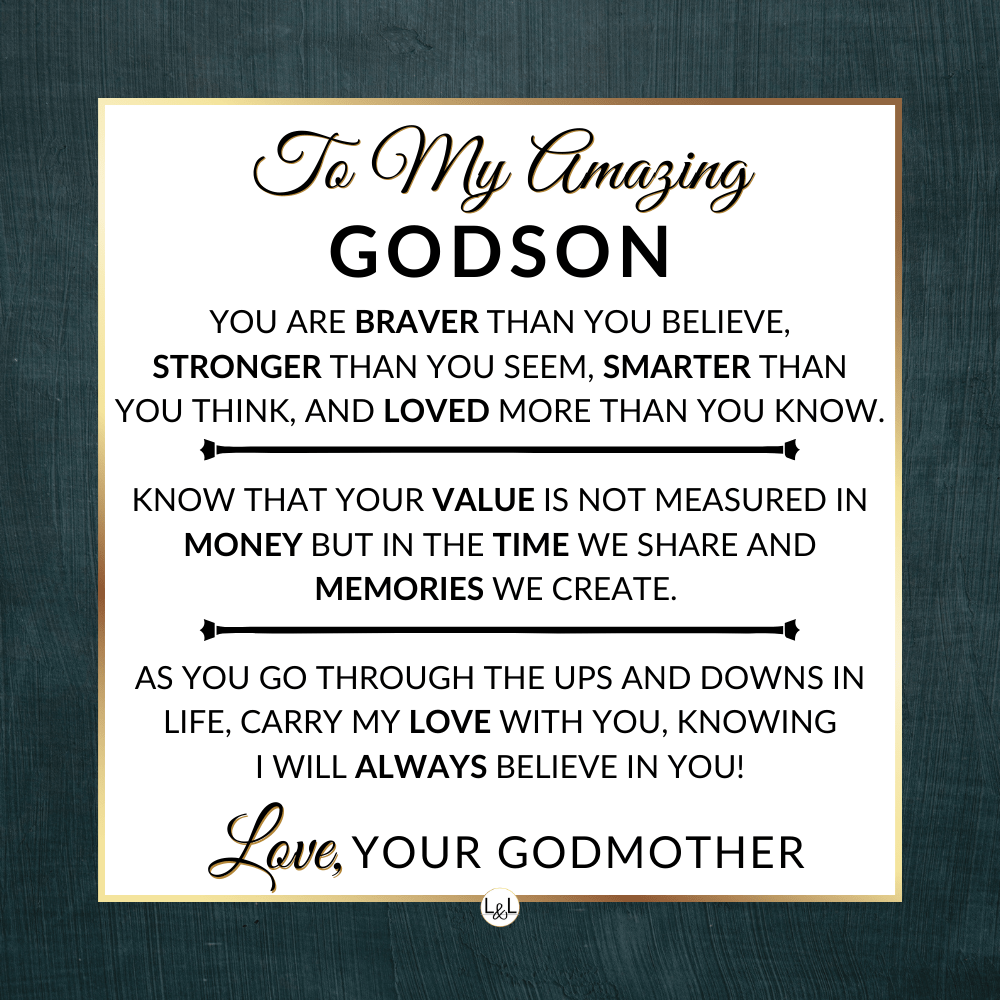 Gift For My Godson From Godmother - Carry My Love With You - Men's Braided Leather Bracelet with Cross - Christmas Gift or A Birthday Present For Him - Liliana and Liam