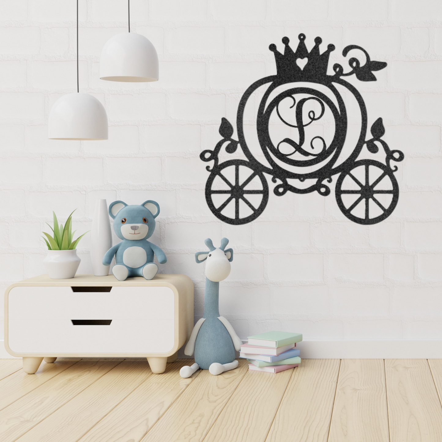Carriage Initial Princess Sign-  Metal Sign, Baby Name Sign, Initial Wall Decor, Nursery Decor, Princess Theme