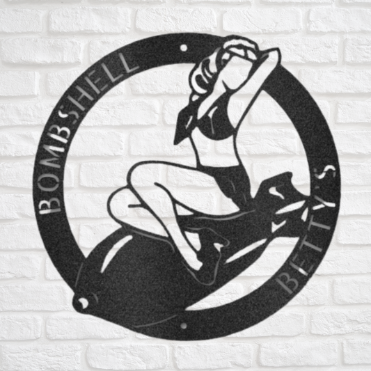 Bomber Lady - Personalized Metal Name Sign - Mancave Decor