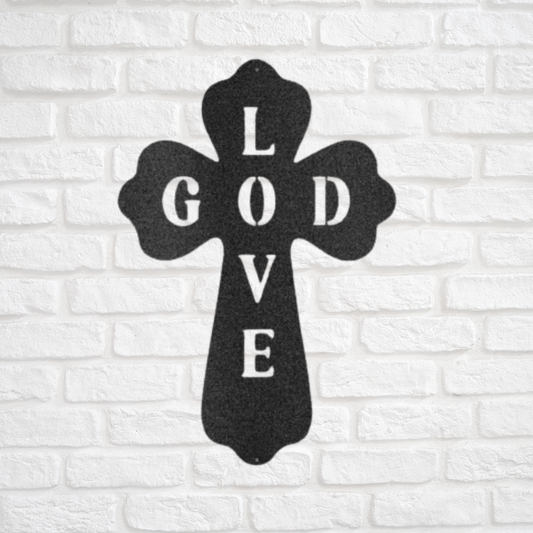 Gods Love Cross - Custom Metal Sign - Christian Metal Wall Art, Christian Artwork