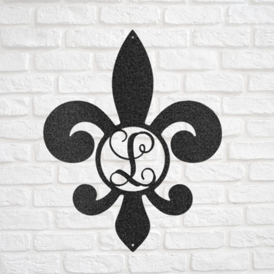 Fleur De Lis Initial -  Metal Sign, Family Name Sign, Initial Wall Decor, Front Porch Name Sign