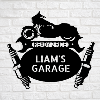 Motorcycle Sign - Personalized Metal Sign - Street Glide Mechanic Monogram with Engine and Wrench