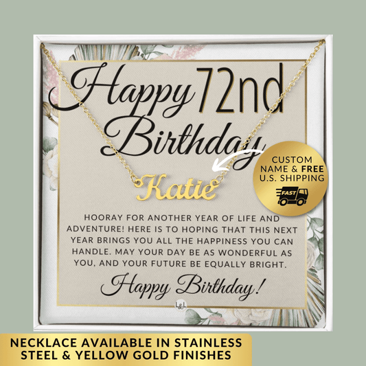 72nd Birthday Gift For Her - Name Necklace Gift For A 72 Year Old's Birthday The Perfect Personalized Present - Liliana and Liam