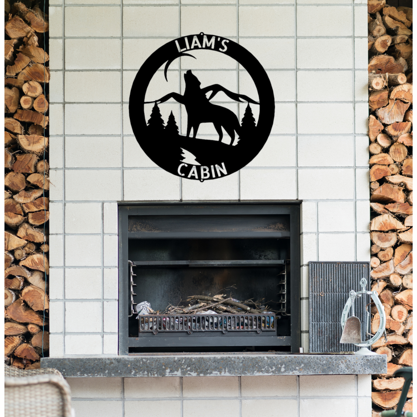 Personalized Mountain Metal Sign, Metal Address Sign, Howling Wolf Metal Wall Art, For Cabin, Lodge or Lake House
