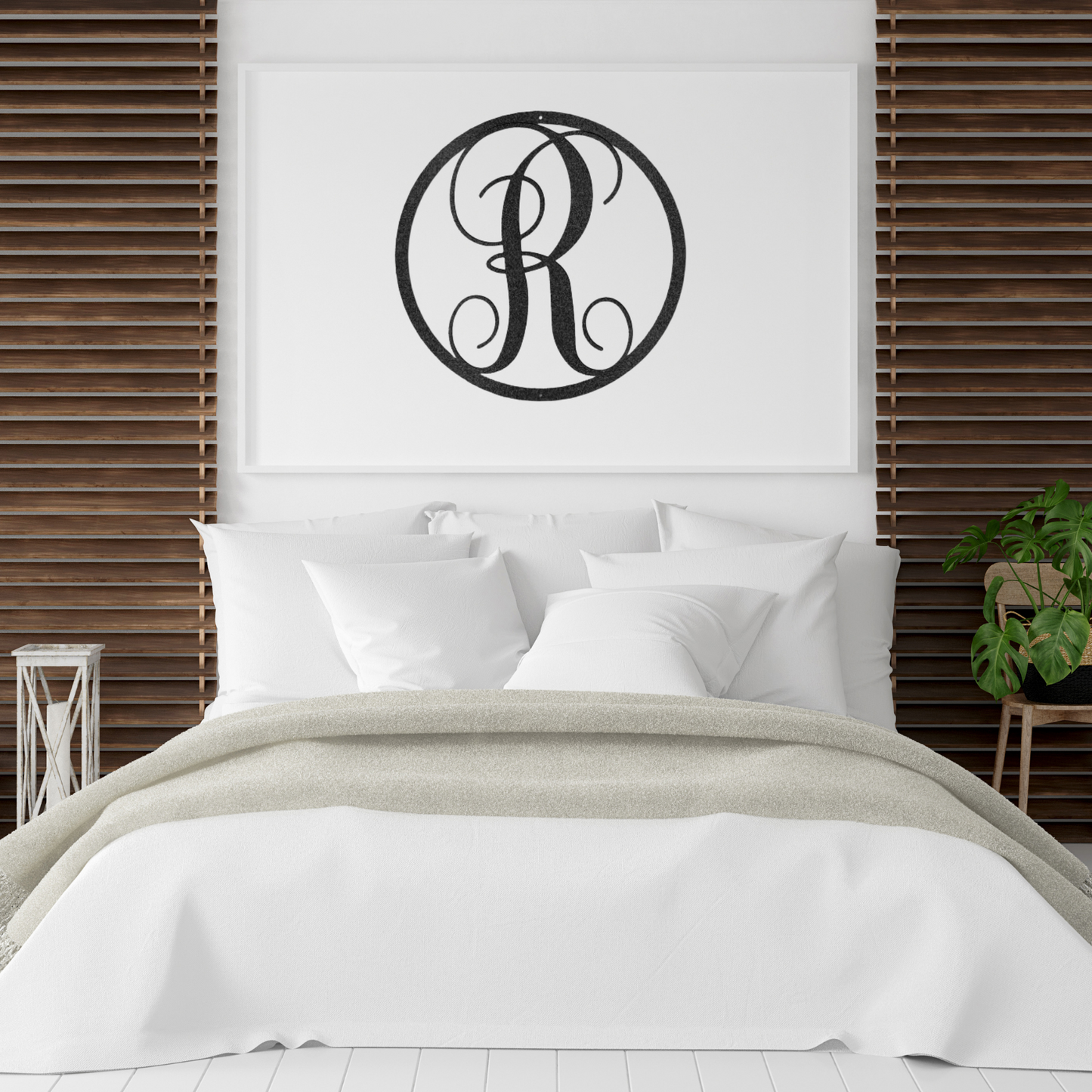 Fancy Initial Letter Circle  - Metal Sign, Family Name Sign, Initial Wall Decor, Front Porch Name Sign