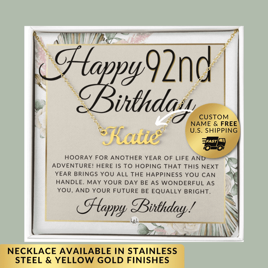 92nd Birthday Gift For Her - Name Necklace Gift For A 92 Year Old's Birthday - The Perfect Personalized Present - Liliana and Liam