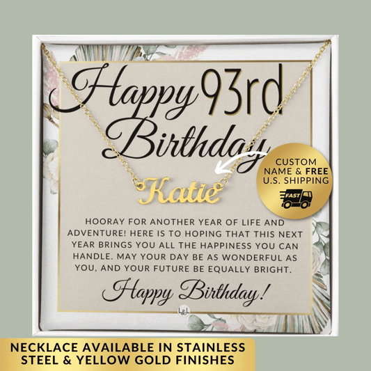 93rd Birthday Gift For Her - Name Necklace Gift For A 93 Year Old's Birthday - The Perfect Personalized Present - Liliana and Liam
