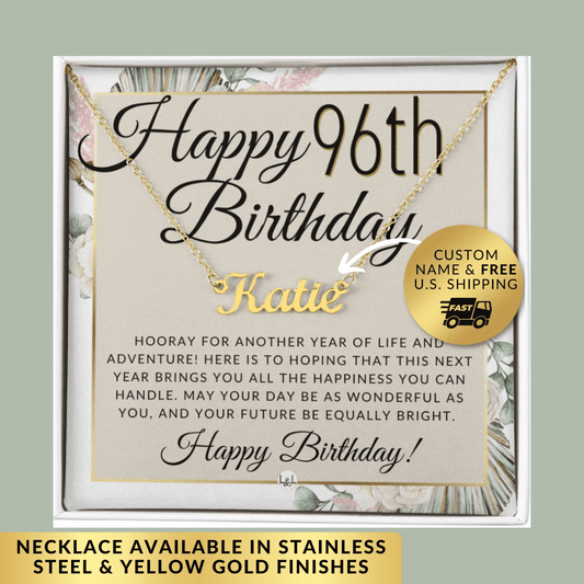 96th Birthday Gift For Her - Name Necklace Gift For A 96 Year Old's Birthday - The Perfect Personalized Present - Liliana and Liam