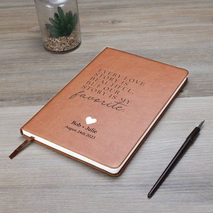 Personalized Leather Journal - Our Story Is My Favorite - Custom Leather Notebook For The One You Love - Wedding or Anniversary Gift - Love Letters, Memory Book