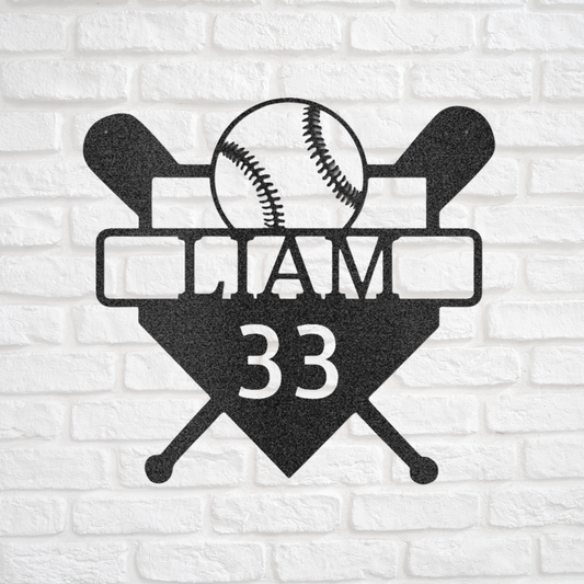 Baseball Wall Art With Players Name and Number - Custom Metal Baseball Sign -  Playroom Sign, Gift for Baseball Player