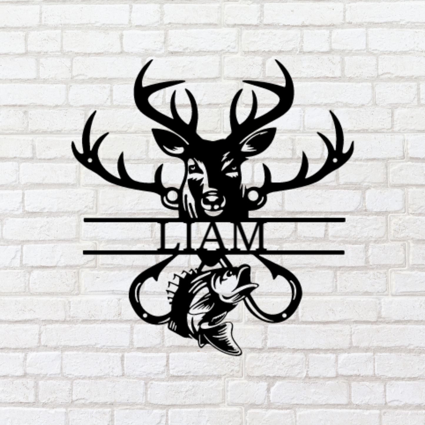 Buck and Bass Monogram Sign - Personalized Hunting Metal Sign - Huntin –  Liliana and Liam