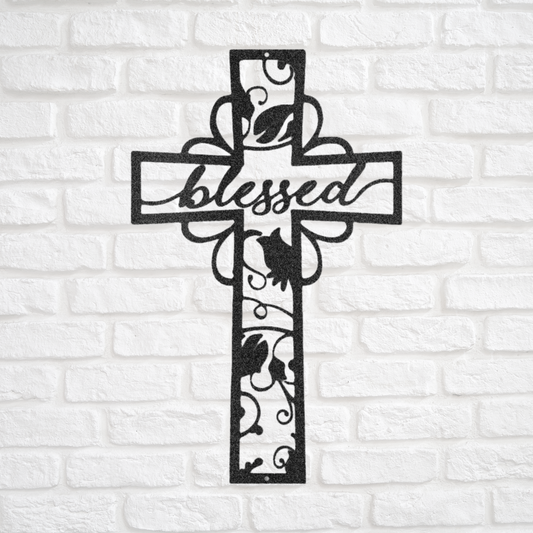 Blessed Cross - Custom Metal Sign - Christian Metal Wall Art, Christian Artwork