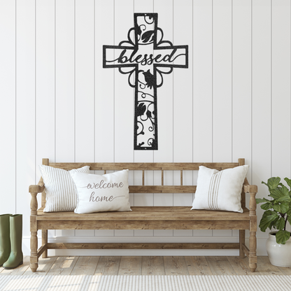 Blessed Cross - Custom Metal Sign - Christian Metal Wall Art, Christian Artwork