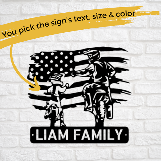 Dirt Bike Monogram - Custom Metal Sign - American Motocross Wall Art - Liliana and Liam